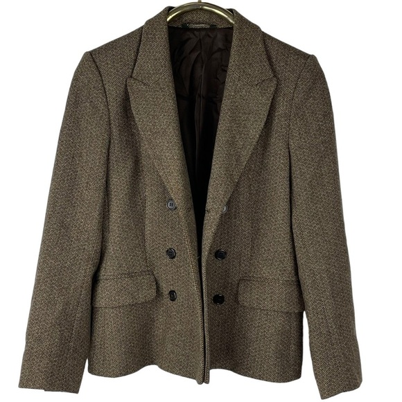 LAURA ASHLEY BRITISH TWEED BROWN DOUBLE BREASTED WOOL BLAZER JACKET - Picture 5 of 14